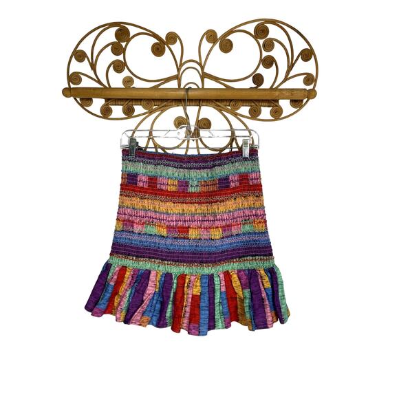 Farm Rio Embroidered Stripes Mini skirt S - Picture 2 of 9